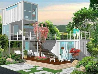 在休閑農莊之地，他用集裝箱建了幾棟民宿